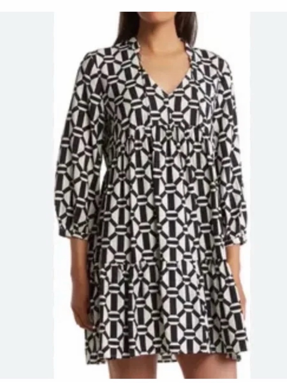 Ellen Tracy Black and White Geometric Mini Dress